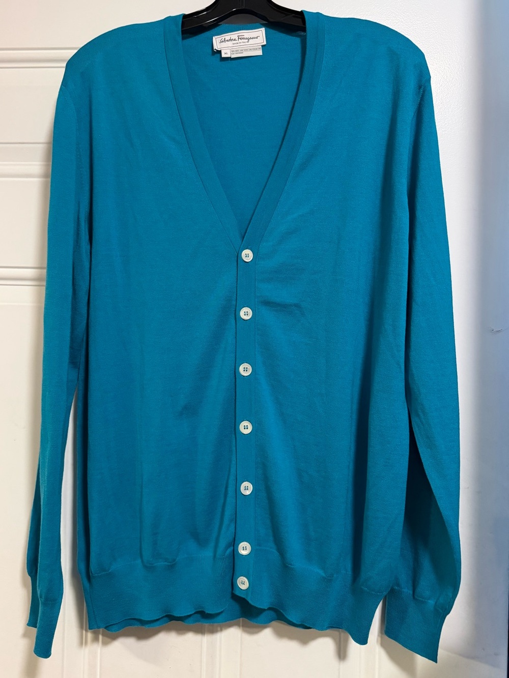 Salvatore Ferragamo Men’s Teal Button V-Neck Cardigan